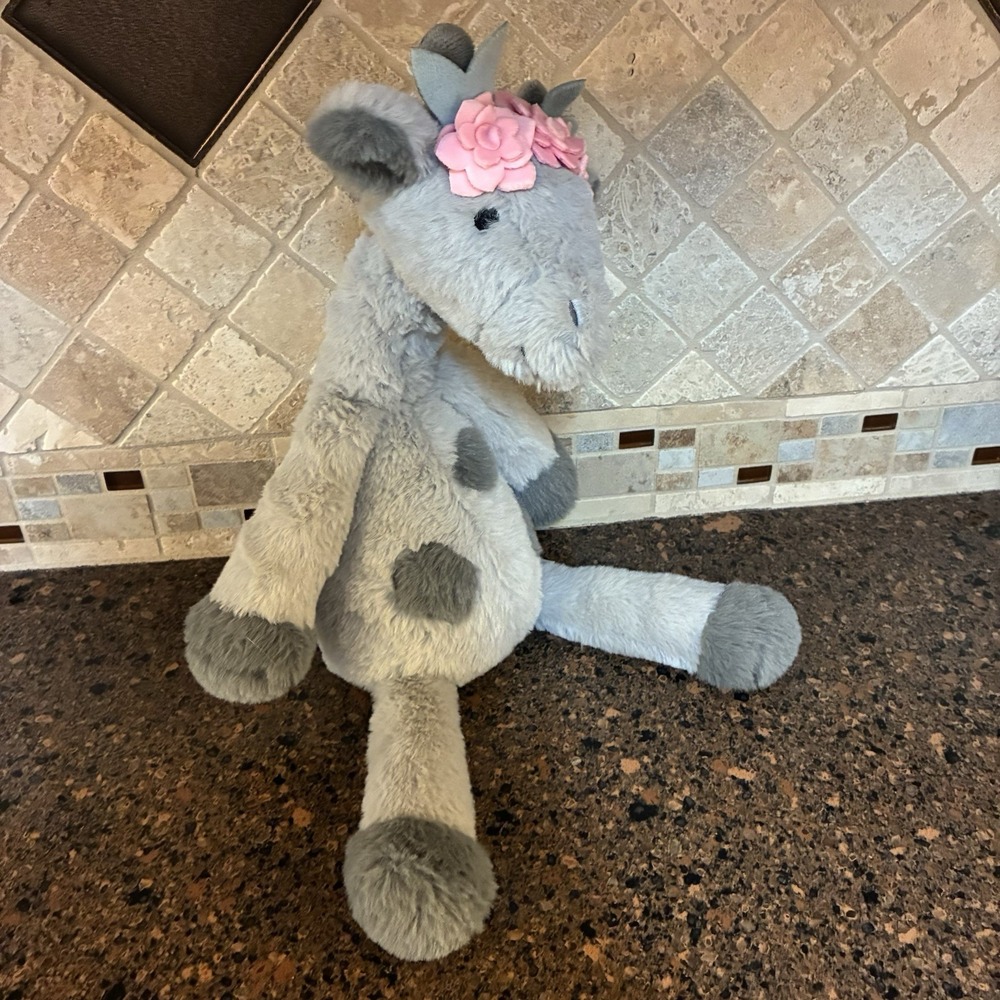 Lambs and Ivy Skylar Giraffe Plush Gray Pink Flowers Stuffed Animal Baby Nursey - Picture 1 of 15